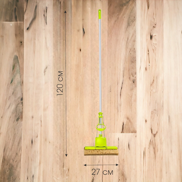 Швабра отжимная "Чудо-спонж", рукоятка цельная 115 см, насадка: 27*9,5*7 см, HOME QUEEN